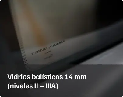 Vidrios balísticos 14 mm (niveles II – IIIA). Detalle del borde de un vidrio multicapa